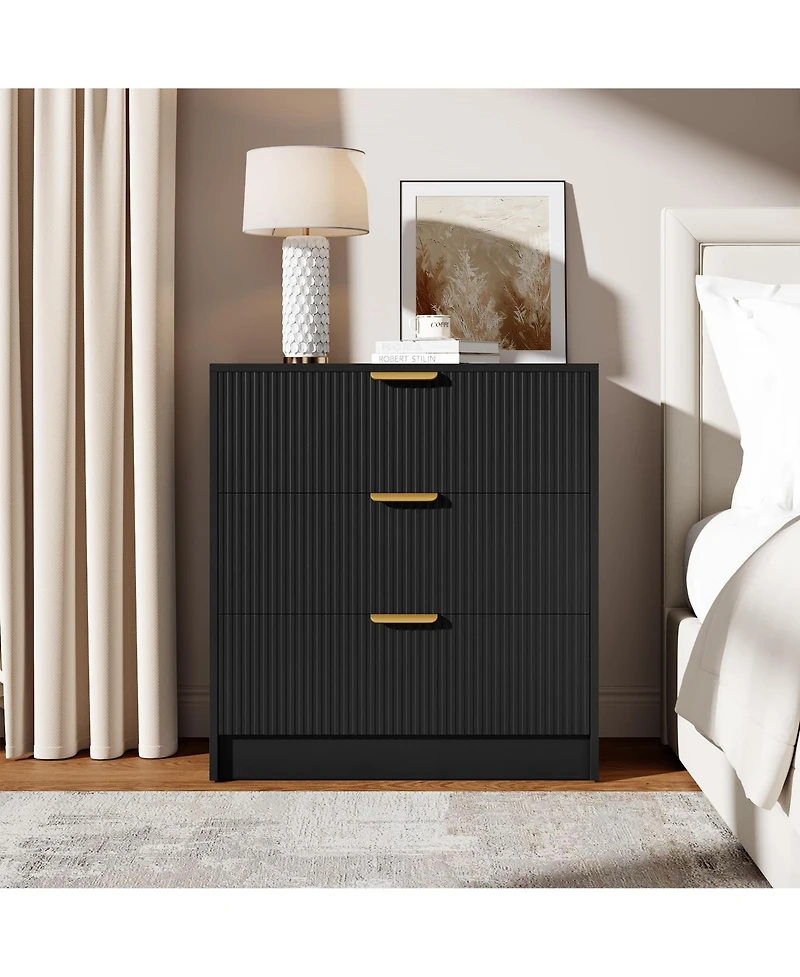 homfan 30" Tall 3 Drawer Fluted Chest with Metal Handles, Modern Multi-Function Organizer for Bedroom, Living Room, Entryway, Hallway