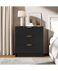 homfan 30" Tall 3 Drawer Fluted Chest with Metal Handles, Modern Multi-Function Organizer for Bedroom, Living Room, Entryway, Hallway