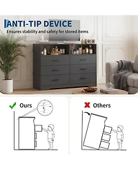 homfan 47" Wide 6 Drawer Dresser with Charging Station and Open Shelf, Chest Deep Drawers, Modern Tv Storage Organizer for Living Room