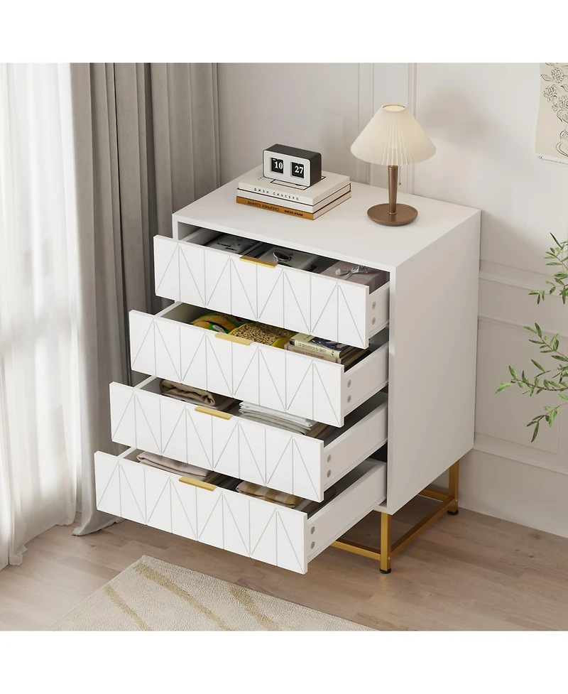 homfan Modern Wide Storage 4 Drawer Dresser Chest, Sturdy Wood Cabinet with Metal Legs, Bedroom and Living Room Furniture, Tall Organizer for Hallway