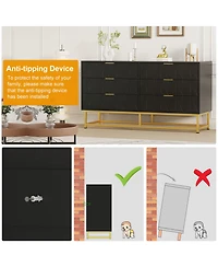homfan Modern 6 Drawer Dresser Furniture, Wide Storage Chest with Wood Top, Metal Legs, Spacious Organizer for Bedroom, Living Room, Entryway