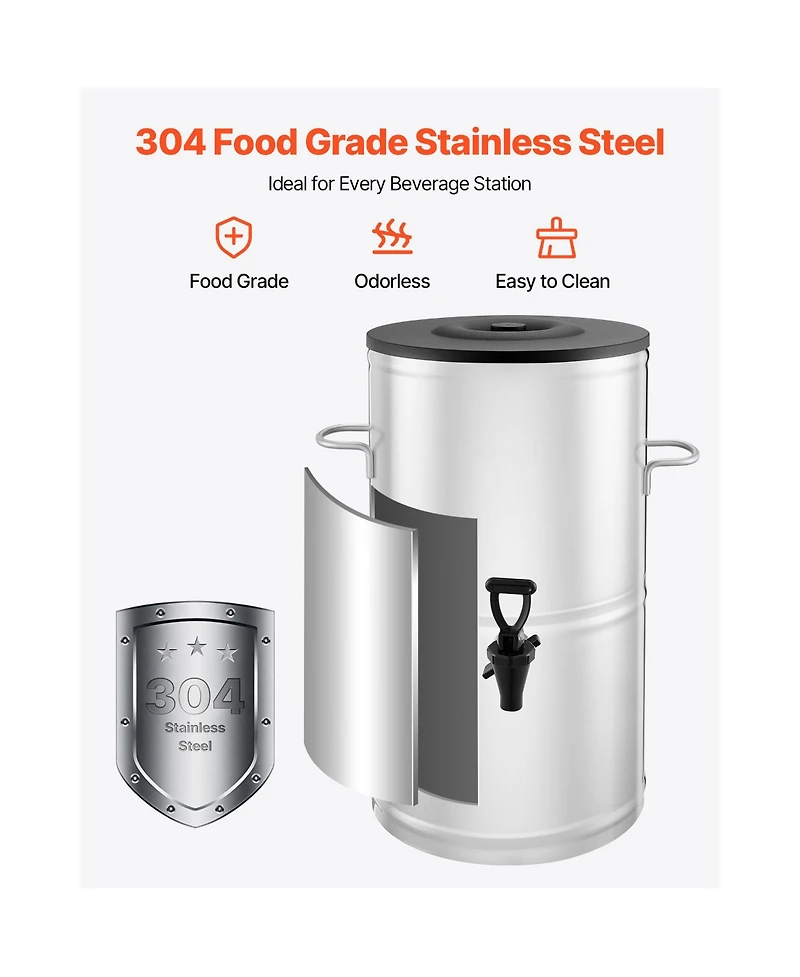 Sevorley Stainless Steel Beverage Dispenser, 4 Gal Iced Tea Dispenser with Spigot and Handle