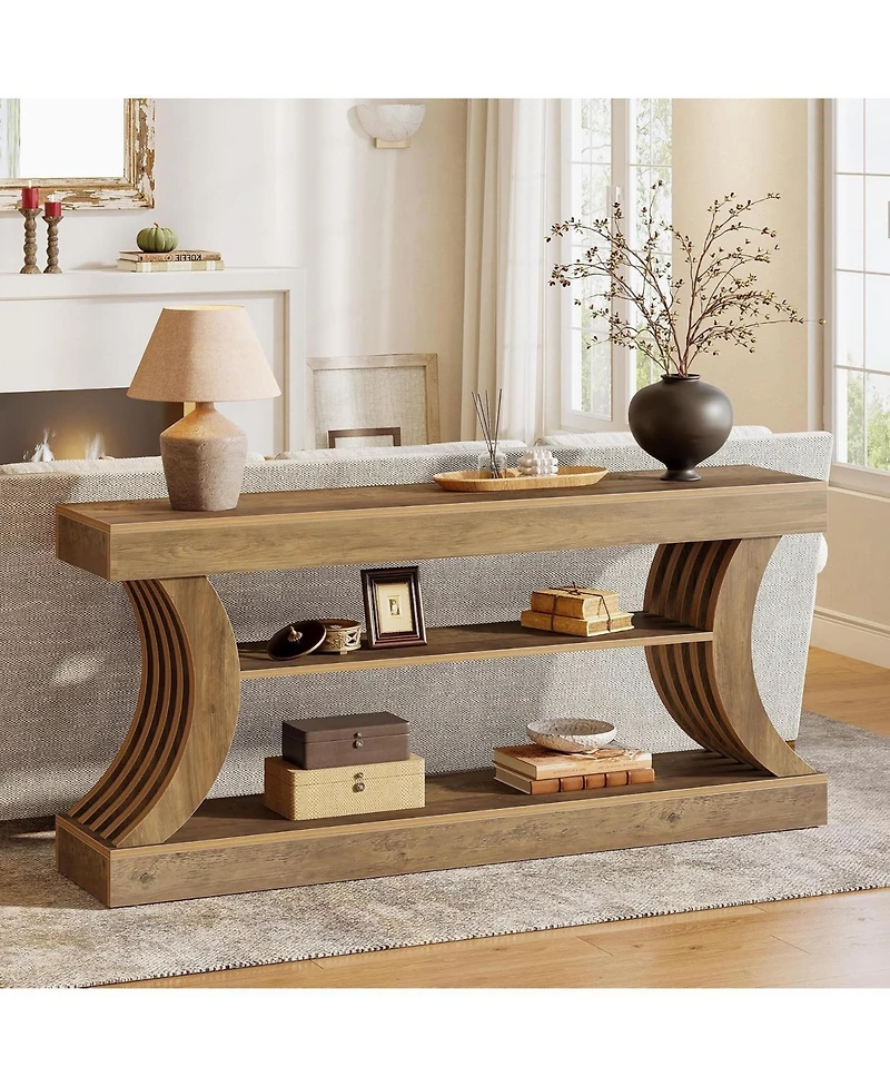 Tribesigns 70.9" Long Farmhouse Entryway Console Table: 3-tier wooden couch table with storage.For entry, hallway,foyer,living room.