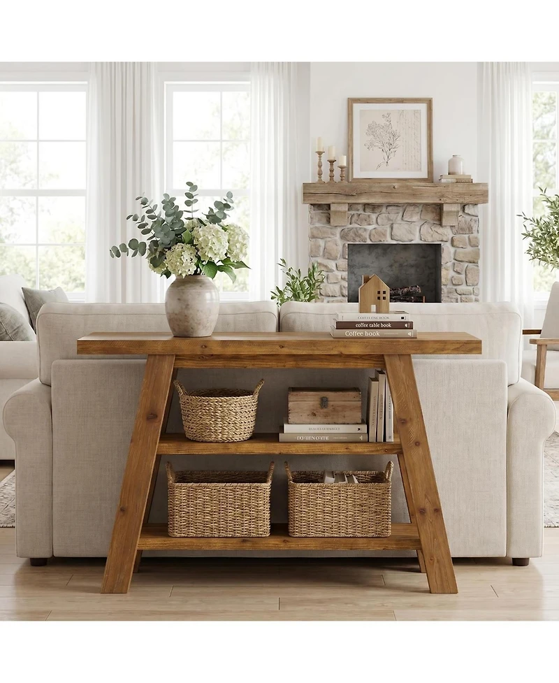 Tribesigns Solid Wood Console Table,47.24" Farmhouse Narrow Entryway Table with 3-Tier Storage Shelves, Table for Hallway, Foyer, Living Room
