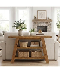 Tribesigns Solid Wood Console Table,47.24" Farmhouse Narrow Entryway Table with 3-Tier Storage Shelves, Table for Hallway, Foyer, Living Room