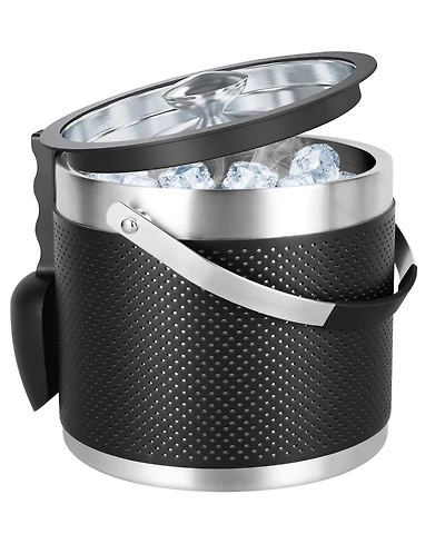 Piscifun Double Wall Stainless Steel Insulated Ice Bucket with Lid and Scoop Leather Design