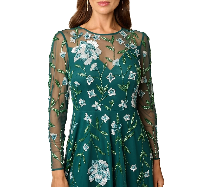 Adrianna Papell Women's Crewneck Beaded Mesh Mini Dress