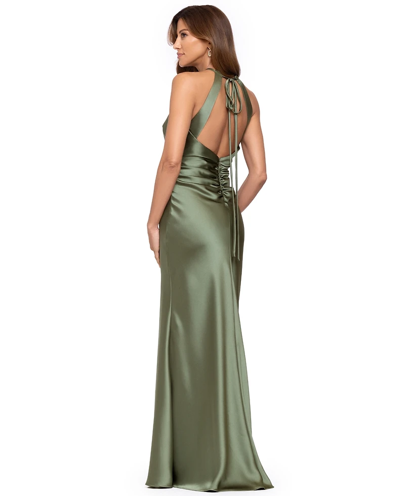 Xscape Women's Long Satin High Neck Dress