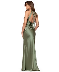 Xscape Women's Long Satin High Neck Dress