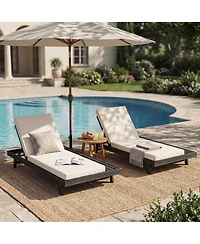 Asagikoiai Acacia Wood Chaise Lounge, Adjustable Outdoor Recliner with Water-Resistant Cushion