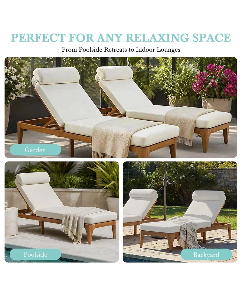 Asagikoiai Set of 2 Acacia Wood Outdoor Chaise Lounges, 4-Position Recliner with Cushions