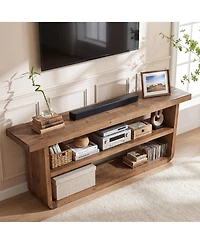 Tribesigns 63 Inch Solid Wood Tv Stand for 55/65/75 Inch TVs, 3-Tier Entertainment Center with Open Storage Shelves, Farmhouse Media Console