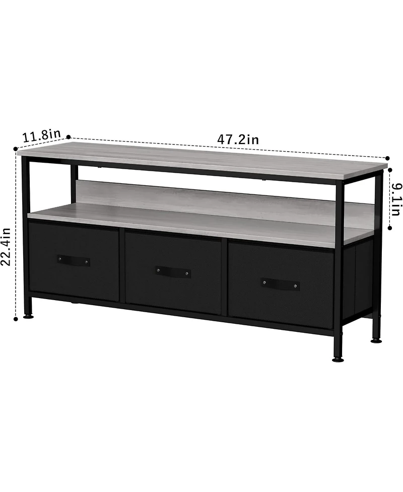 homfan Tv Stand for Bedroom – 3-Drawer Entertainment Center with Open Shelf, Fits 32-55" TVs, Fabric Drawers