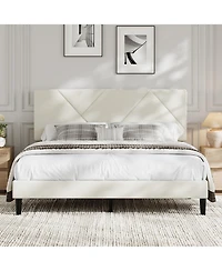 homfan Queen Upholstered Bed Frame with Diamond-Quilted Headboard and Wood Slats, No Box Spring and Noise-Free