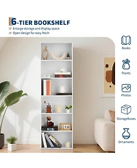 homfan 71.4" 6-Tier Bookcase, Industrial Rustic Brown Shelf with Storage, Wide Open Unit for Office, Living Room and Bedroom, Vertical Standing Design
