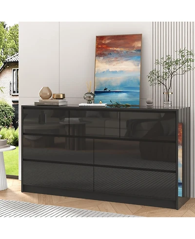 homfan Modern Handle-Free 7 Drawer Dresser, High Gloss Wood Chest for Bedroom Storage, Spacious Cabinet Living Room, Entryway, Hallway,