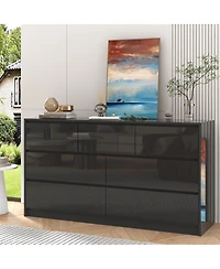 homfan Modern Handle-Free 7 Drawer Dresser, High Gloss Wood Chest for Bedroom Storage, Spacious Cabinet Living Room, Entryway, Hallway,