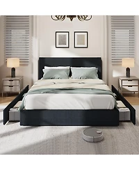 homfan Platform Bed Frame with 4 Storage Drawers, Corduroy Channel Tufted Headboard Bed Frame with Strong Wooden Slat Support, No Box Spring Needed