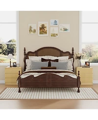 homfan Set of 2 Fluted Nightstands with Charging Station and 3 Drawers, Warm Wood Finish