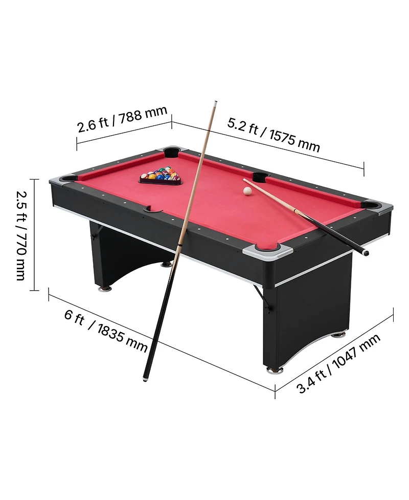 Sevorley 6 ft Portable Pool Table Set with Balls, Cues, Rack and Chalk