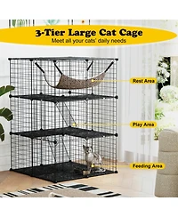 Hongge 3-Tier Indoor Cat Cage Detachable Metal Wire Enclosure with Hammock and Skylight