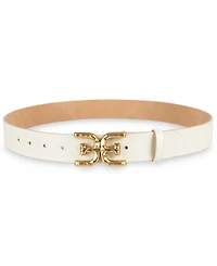 Sam Edelman Hammered Double-e Logo Plaque Buckle Belt