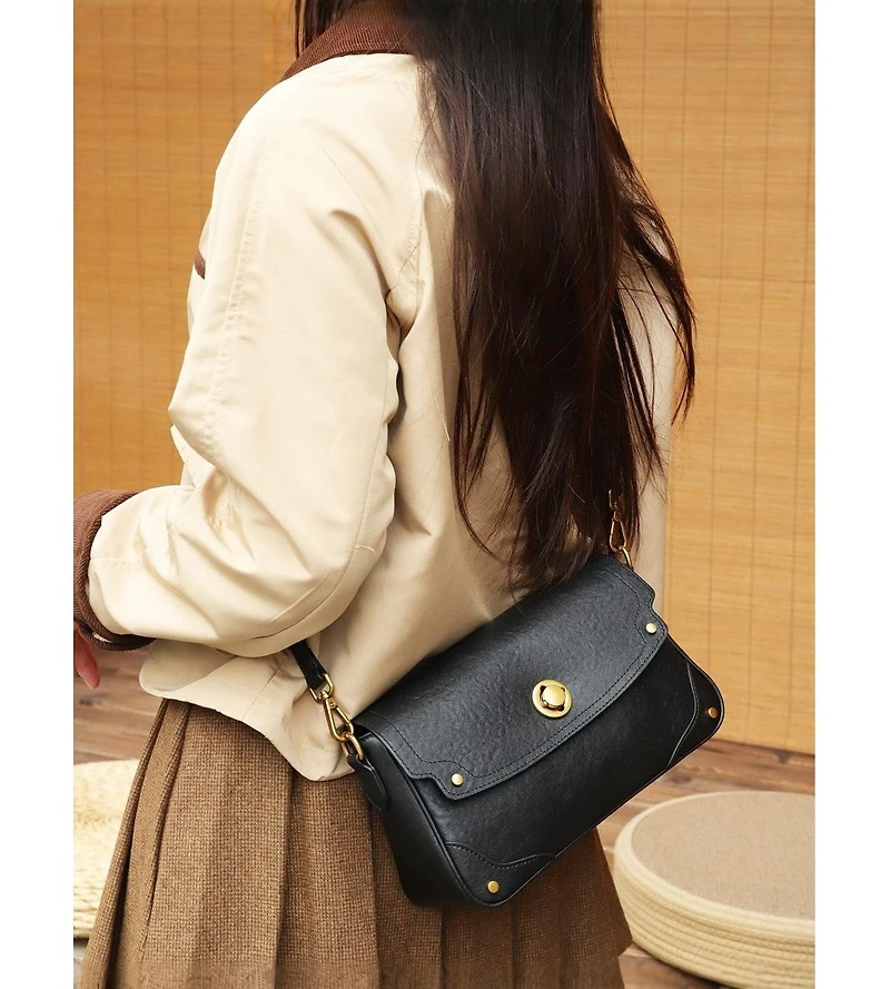 Susu Women's Mila Leather Shoulder Bag Convertible Crossbody Purse with Gold Hardware