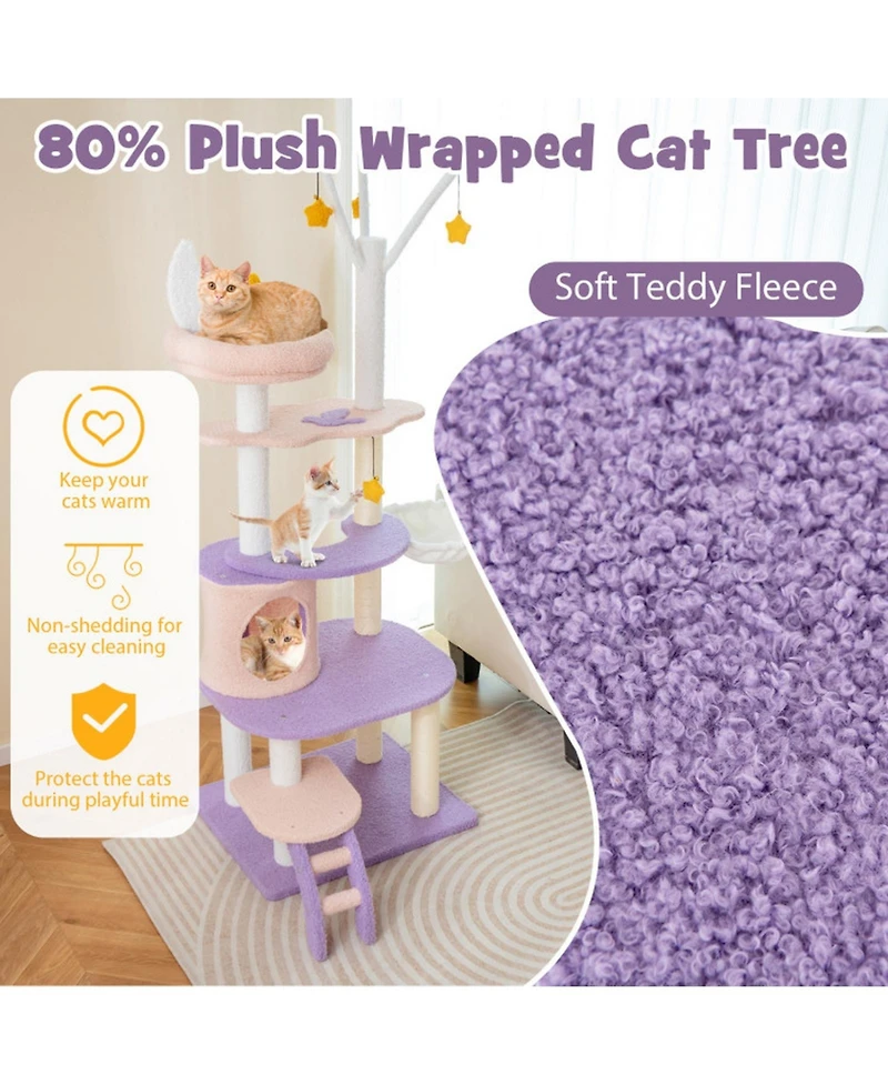 Hongge 55 Inch Multi-Level Cat Tower with Sisal Scratching Posts Hammock and Condo for Small Cats