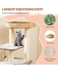 Hongge 52 Inch 4-Layer Cat Tower with Sisal Scratching Posts Condo and Washable Cushions