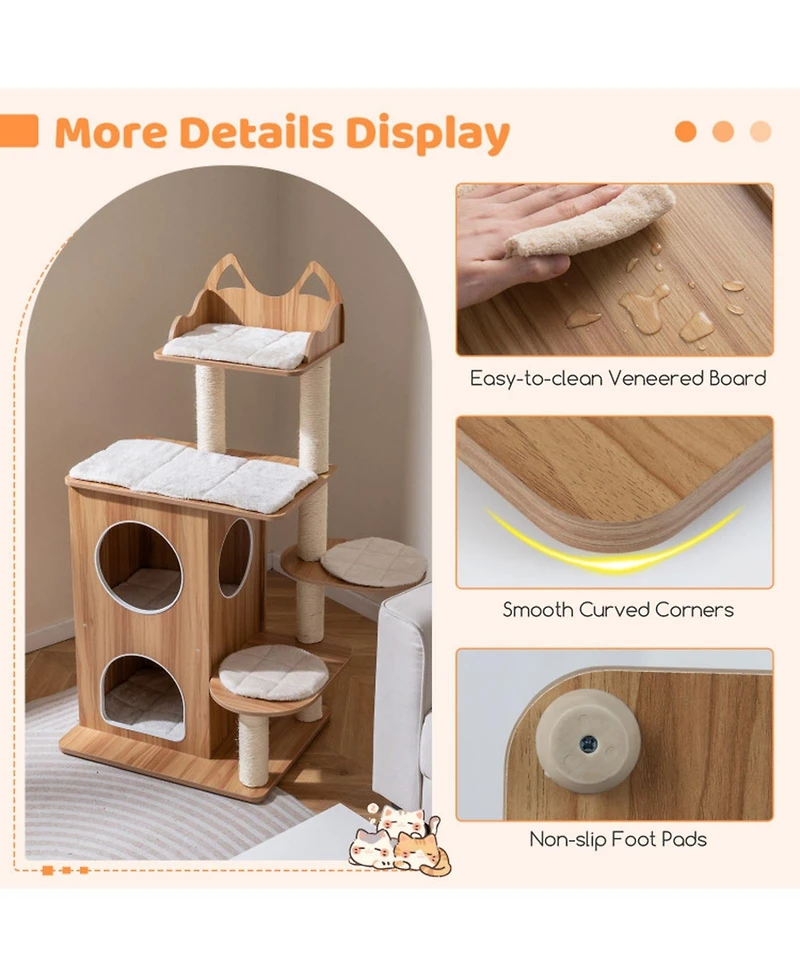 Hongge 48 Inch Wooden Cat Tree with 2-Floor Condo Cat-Head Perch and Sisal Posts