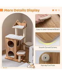 Hongge 48 Inch Wooden Cat Tree with 2-Floor Condo Cat-Head Perch and Sisal Posts