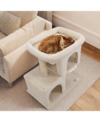 Hongge Space-Saving Modern Cat Tree with Upholstered Perch 2 Condos and Sisal Posts