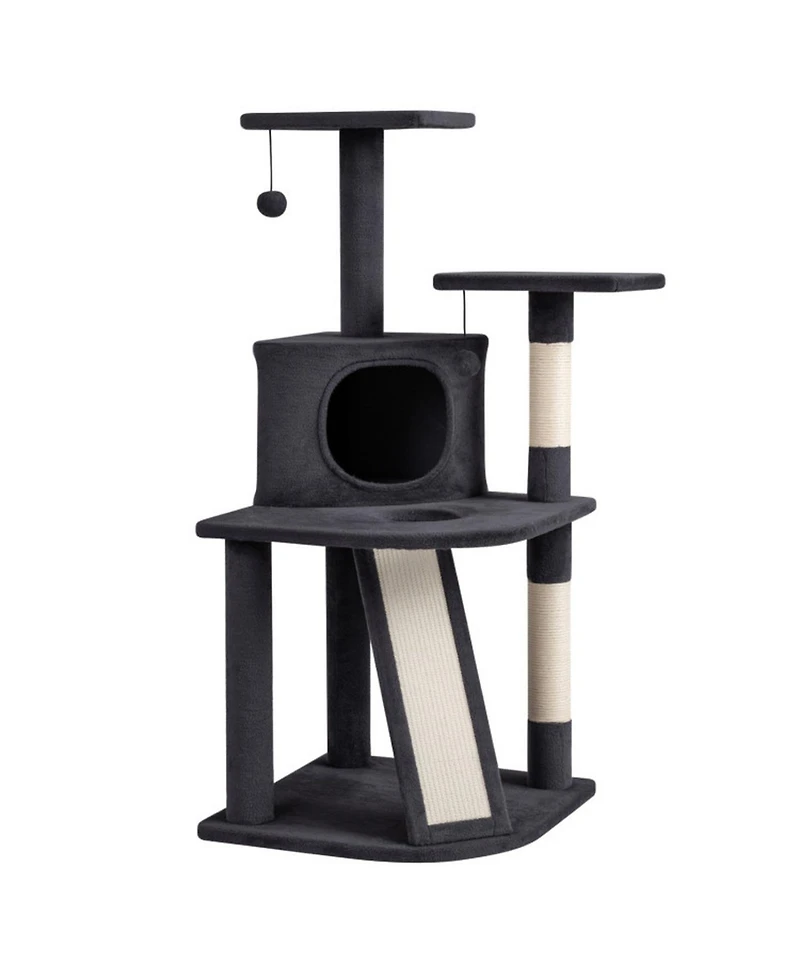 Hongge 44 Inch Kitten Tower with Central Condo 2 Plush Perches and Sisal Scratching Posts