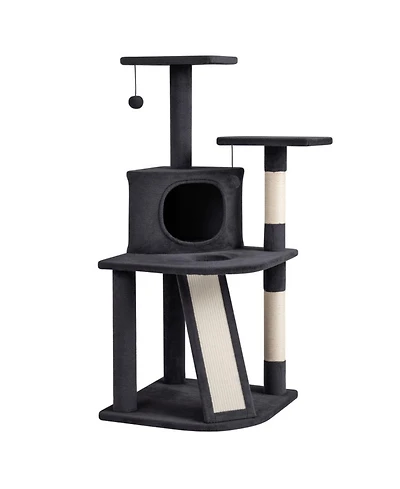 Hongge 44 Inch Kitten Tower with Central Condo 2 Plush Perches and Sisal Scratching Posts