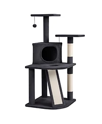 Hongge 44 Inch Kitten Tower with Central Condo 2 Plush Perches and Sisal Scratching Posts
