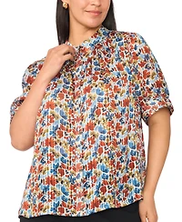 Vince Camuto Plus Mock Neck Button-Front Blouse