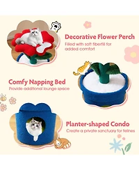Hongge Potted Plant Cat Tree with Flower Padded Perch and Jute Scratching Posts