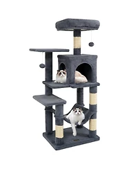 Hongge 44 Inch Multi-Level Cat Tower with 2-Door Condo Padded Perch Hammock and Sisal Posts