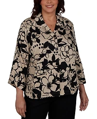 Alfred Dunner Plus Travel Advisory Geo Floral Button-Front Top