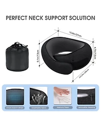 Piscifun Memory Foam Travel Neck Pillow For Airplane Car Home Adjustable Support Washable Portable