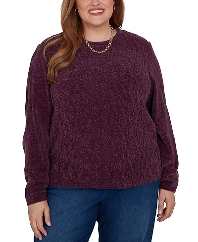 Alfred Dunner Plus Classic Cable Pullover Chenille Sweater