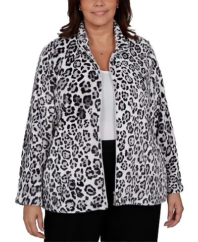 Alfred Dunner Plus Classic Cozy Animal Print Knit Jacket