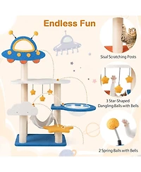 Hongge 49 Inch Cat Tree with Ufo Top Perch Space Capsule and Sisal Scratching Posts