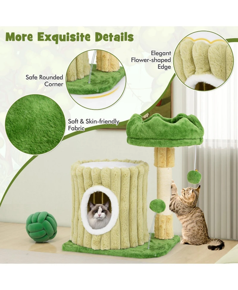 Hongge Compact Cat Tree with Plush Perch Cozy Condo and Sisal Scratching Posts