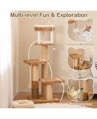 Hongge 65 Inch Cat Tree with Dual Padded Perches Removable Washable Bed and Self-Groomer