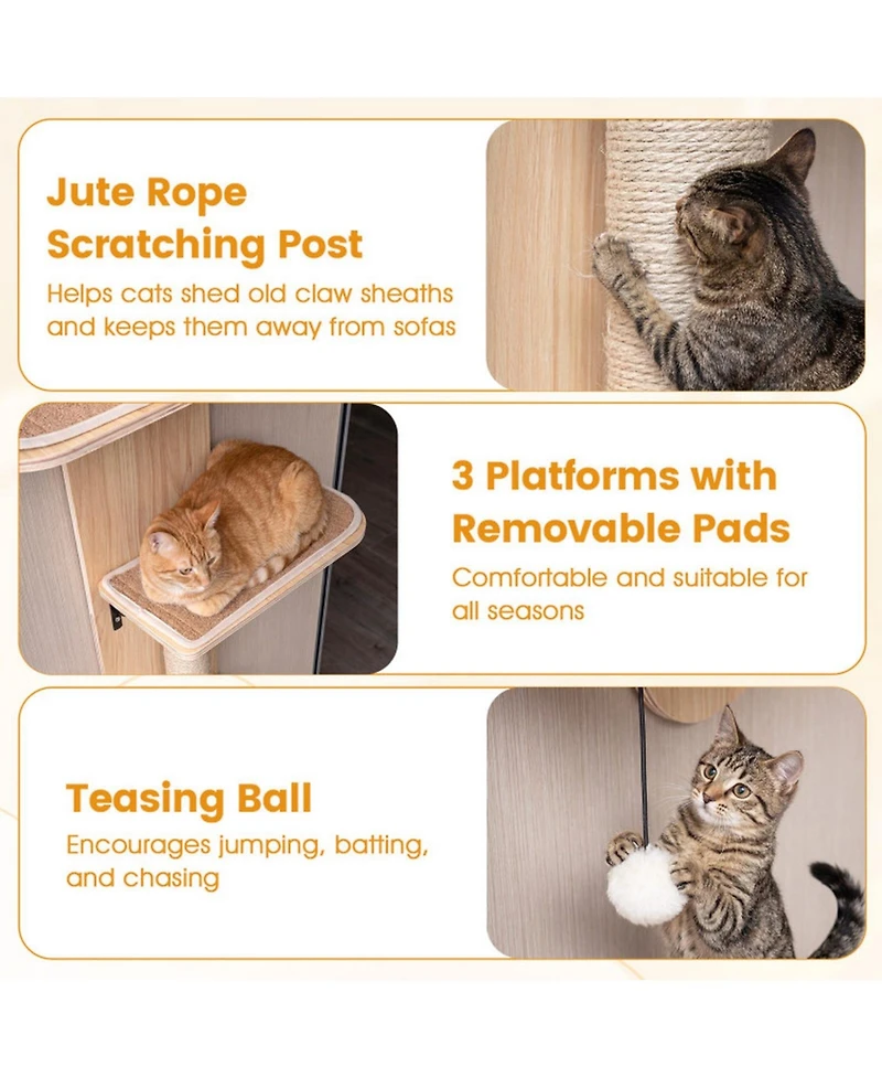 Hongge Door-Hanging Cat Climber 4-Level Adjustable Height with Plush Bed and Jute Post