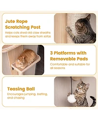 Hongge Door-Hanging Cat Climber 4-Level Adjustable Height with Plush Bed and Jute Post