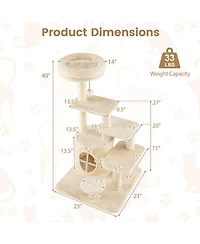 Hongge 40 Inch Multi-Level Cat Tower with Sisal Posts Hideaway Condo and Jingle Ball
