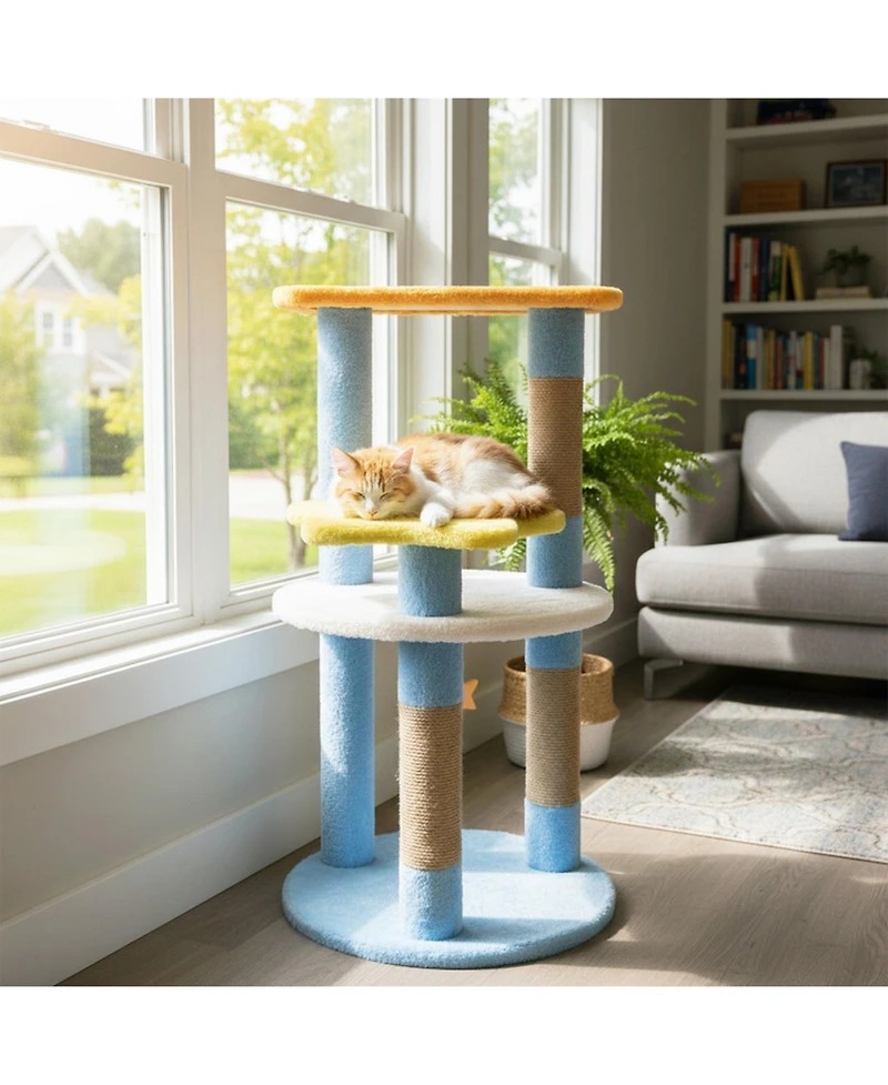Hongge 29 Inch Modern Cat Tree with Star and Moon Platforms and Jute Scratching Posts