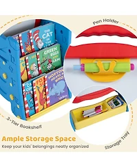 Hongge 4-in-1 Kids Art Easel with Magnetic Whiteboard Chalkboard and Bookshelf